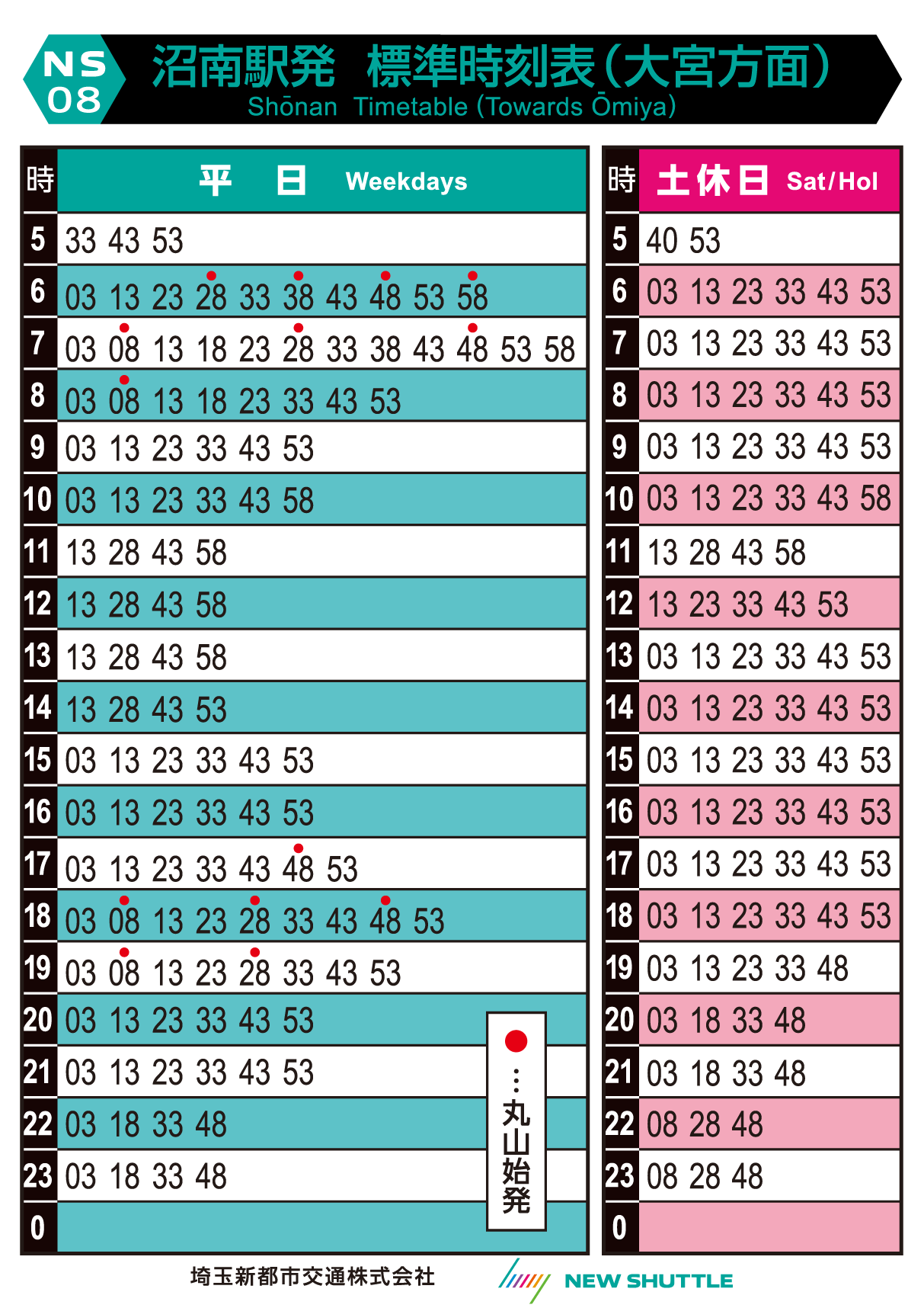 沼南駅発 標準時刻表（大宮方面）